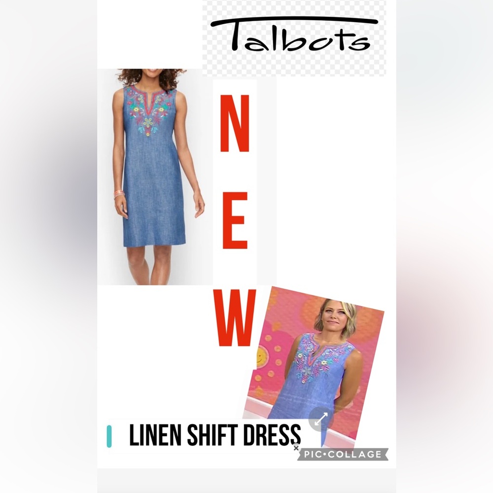 New Talbots chambery shift dress with embroidered flowers